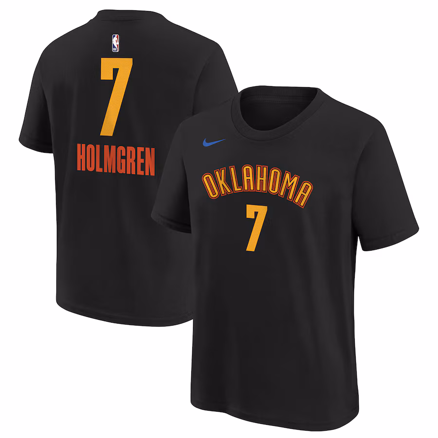 Youth Oklahoma City Thunder Chet Holmgren Nike Black 2024/25 City Edition Name & Number T-Shirt - Jersey