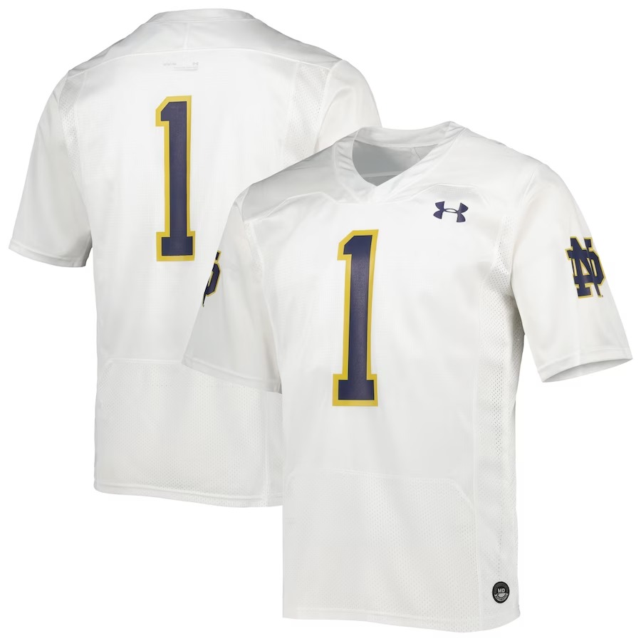 #1 Notre Dame Fighting Irish Under Armour Team Wordmark Replica Football Jersey - White - Jersey