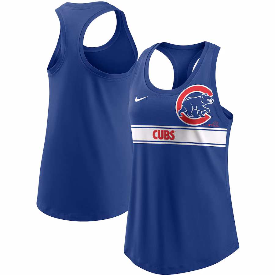 Women's Chicago Cubs Nike Royal Cropped Logo Performance Racerback Tank Top - Jersey