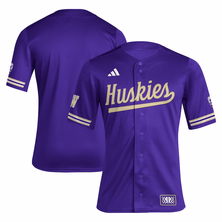 Washington Huskies adidas Reverse Retro Replica Baseball Jersey - Purple - Jersey
