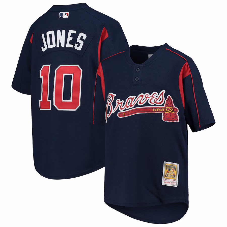 Youth Atlanta Braves Chipper Jones Mitchell & Ness Navy Cooperstown Collection Mesh Batting Practice Jersey - Jersey