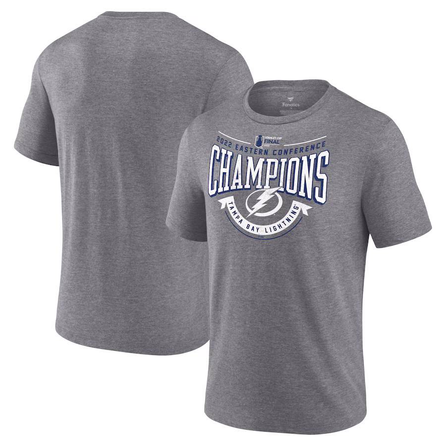 Men's Tampa Bay Lightning Fanatics Heathered Gray 2022 Eastern Conference Champions Go Ahead Goal Tri-Blend T-Shirt - Jersey