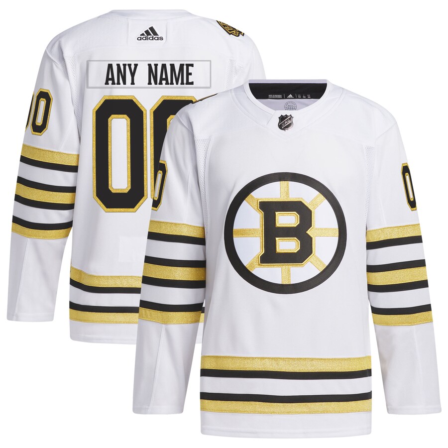 Men's Boston Bruins  adidas White 100th Anniversary Primegreen Authentic Custom Jersey - Jersey