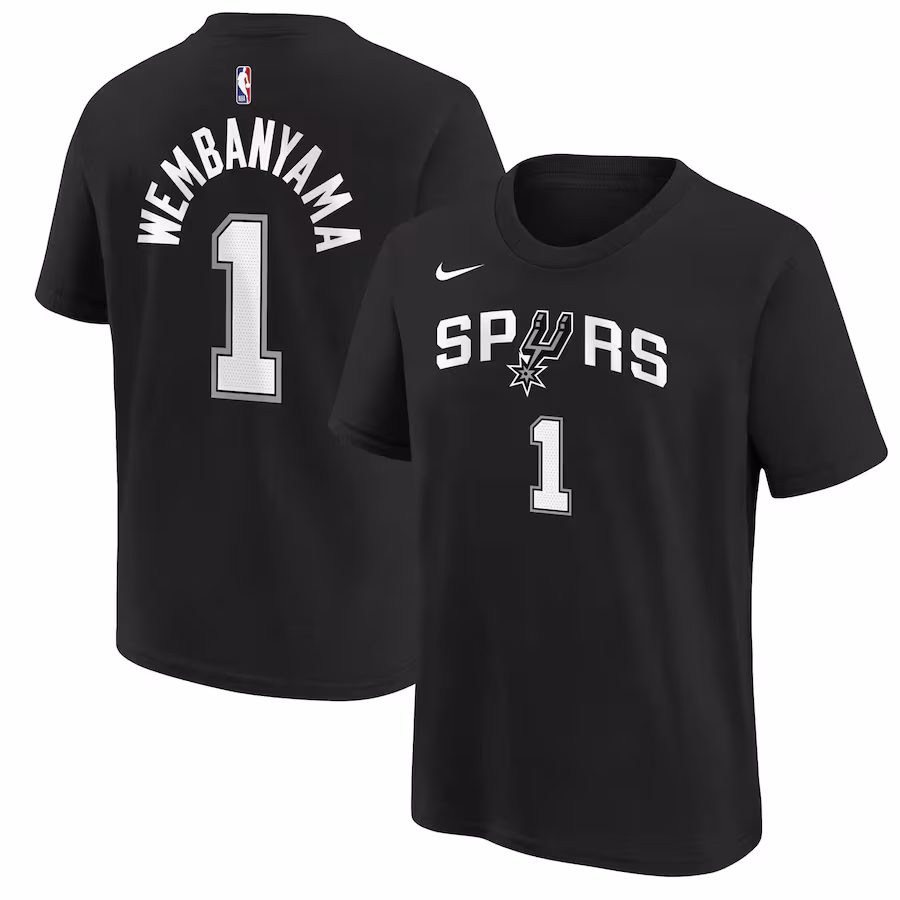 Youth San Antonio Spurs Victor Wembanyama Black Icon Name & Number T-Shirt - Jersey