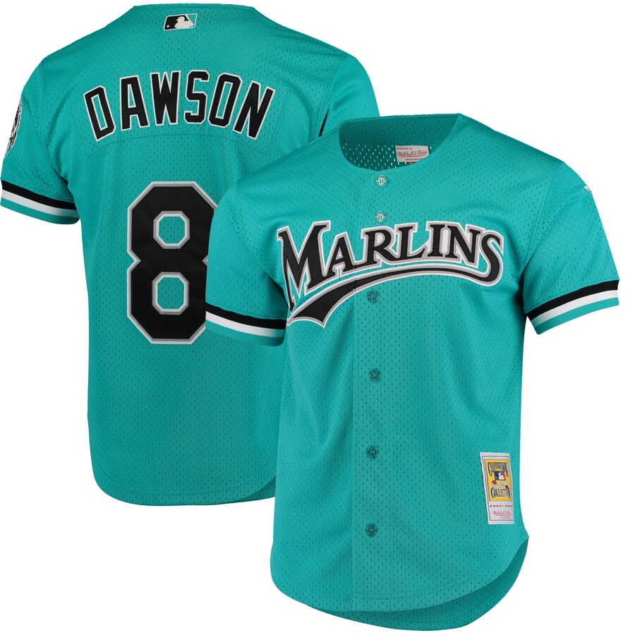 Men's Florida Marlins Andre Dawson Mitchell & Ness Teal Cooperstown Collection Mesh Batting Practice Button-Up Jersey - Jersey