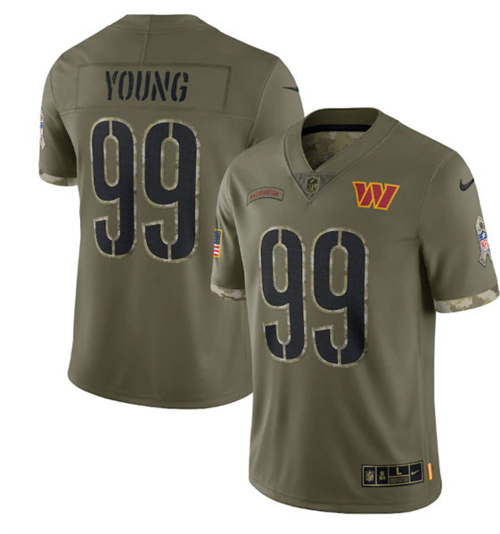 Men's Washington Commanders #99 Chase Young 2022 Olive Salute To Service Limited Stitched Jersey - Jersey