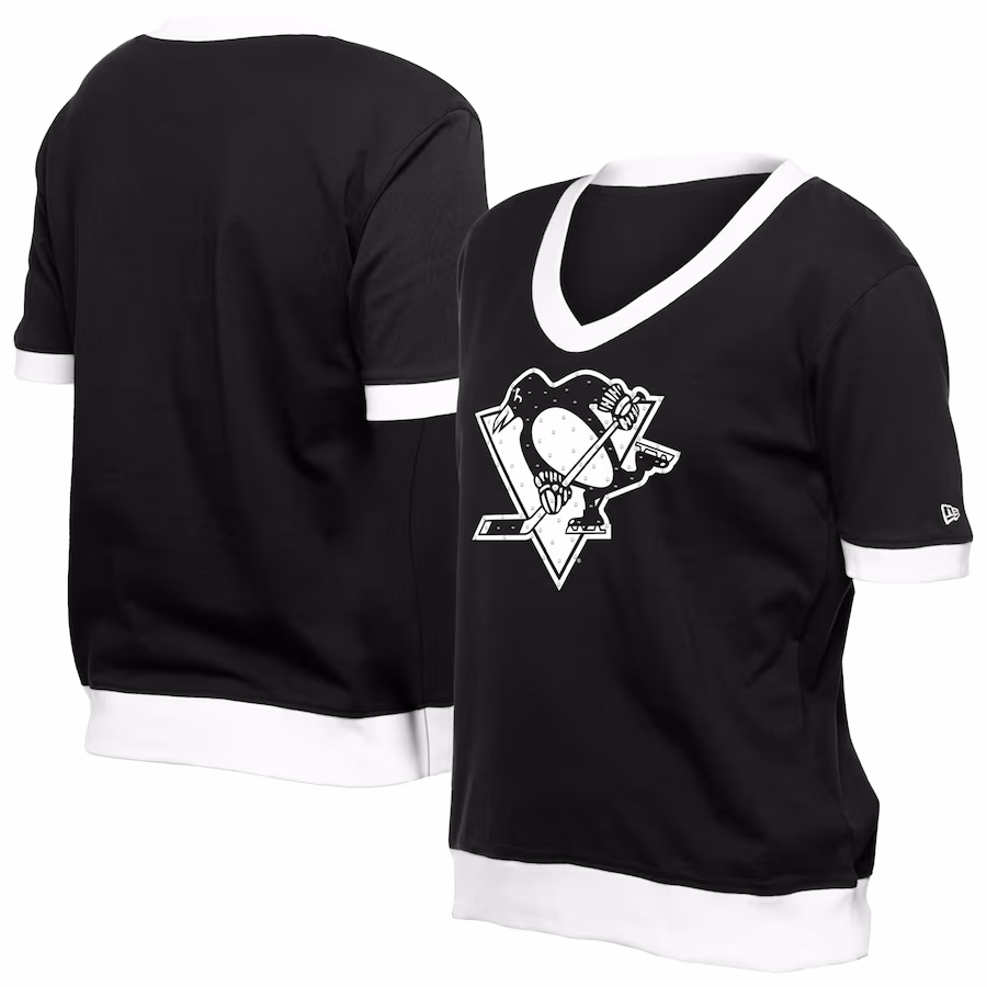 Women's Pittsburgh Penguins New Era Black Game Day Rhinestuds T-Shirt - Jersey