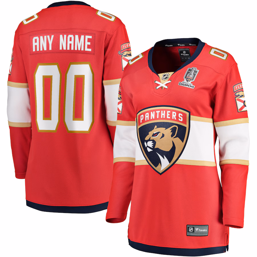 Women's Florida Panthers Fanatics Red Home 2024 Stanley Cup Champions Breakaway Custom Jersey - Jersey