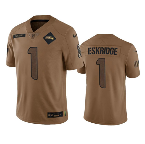 Men's Seattle Seahawks #1 Dee Eskridge 2023 Brown Salute To Service Limited Football Stitched Jersey - Jersey