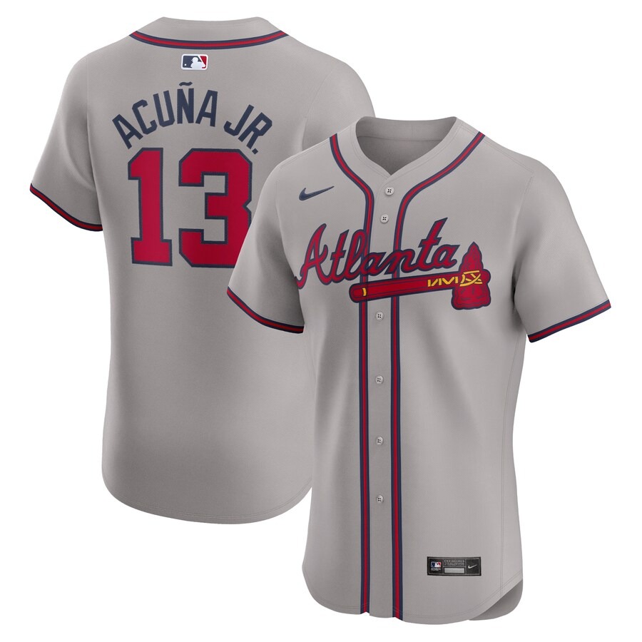 Men's Atlanta Braves Ronald Acuña Jr. Nike Gray Road Elite Player Jersey - Jersey