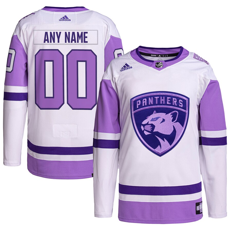 Men's Florida Panthers adidas White/Purple Hockey Fights Cancer Primegreen Authentic Custom Jersey - Jersey
