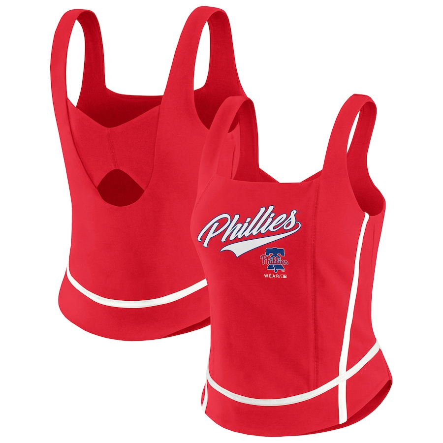 Women's Philadelphia Phillies WEAR by Erin Andrews Red Square Neck Tank Top - Jersey
