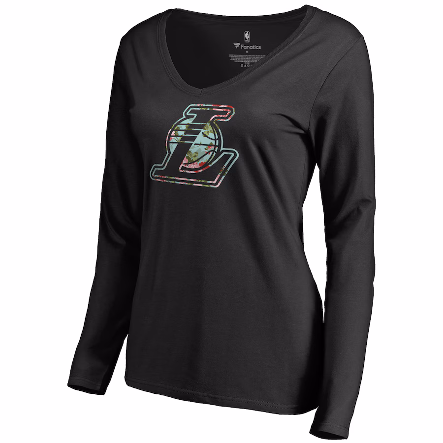 Women's Los Angeles Lakers Black Lovely V-Neck Long Sleeve T-Shirt - Jersey