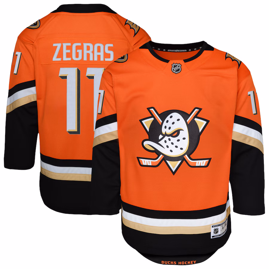 Youth Anaheim Ducks Trevor Zegras Orange Premier Player Jersey - Jersey