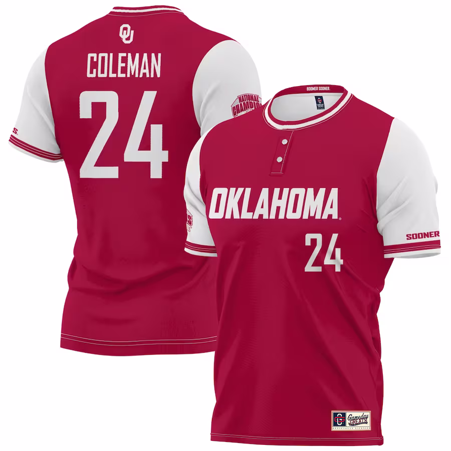 Jayda Coleman Oklahoma Sooners GameDay Greats Youth 2023 NCAA Softball Women's College World Series Champions NIL Lightweight Replica Player Jersey - Crimson - Jersey