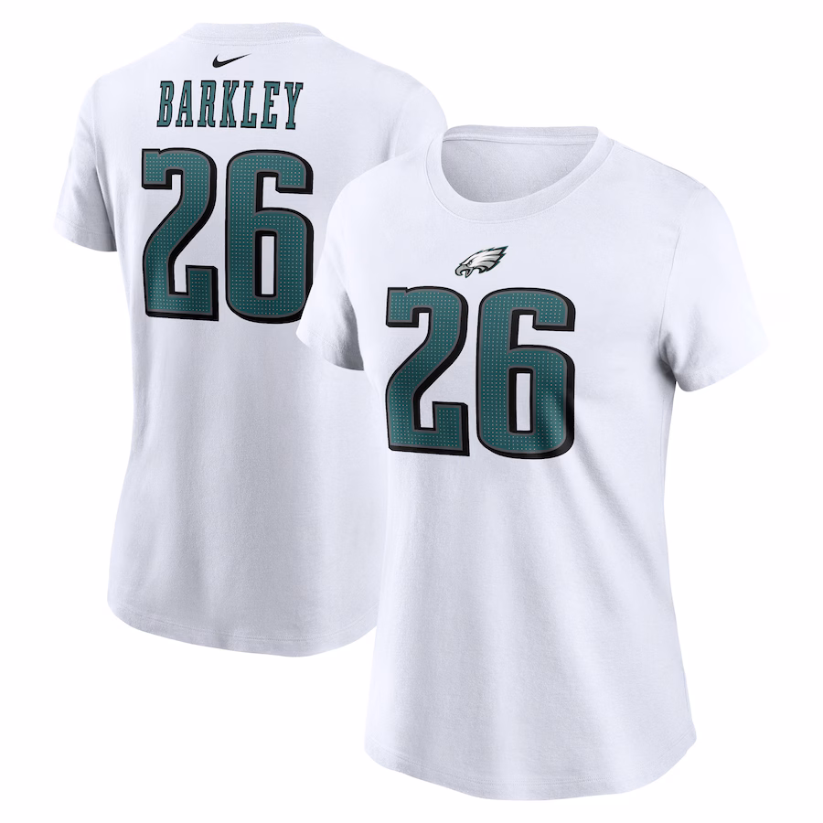 Women's Philadelphia Eagles Saquon Barkley Nike White Player Name & Number T-Shirt - Jersey