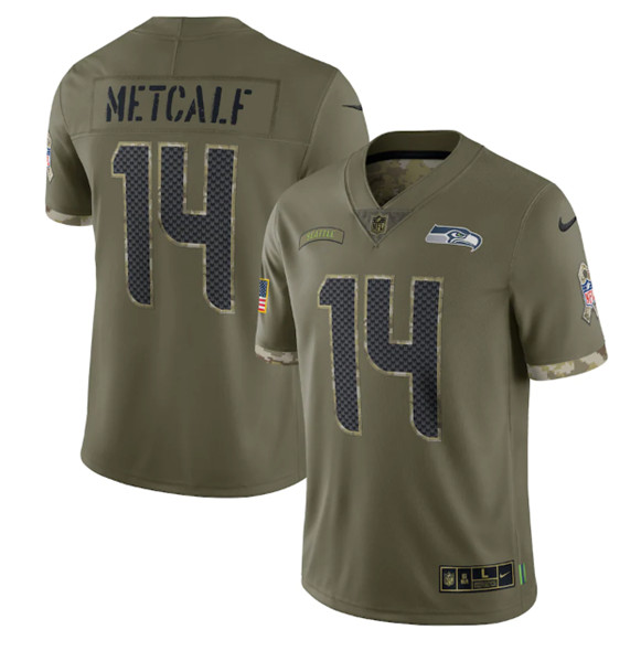Men's Seattle Seahawks #14 DK Metcalf 2022 Olive Salute To Service Limited Stitched Jersey - Jersey
