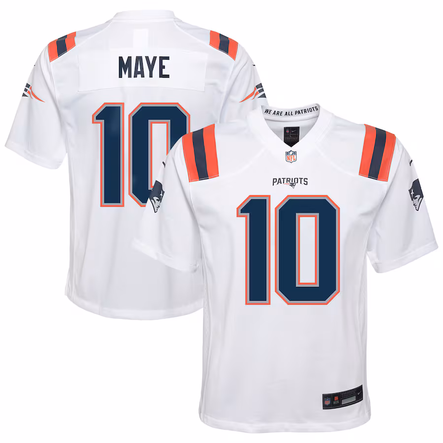 Youth New England Patriots Drake Maye Nike White Game Jersey - Jersey