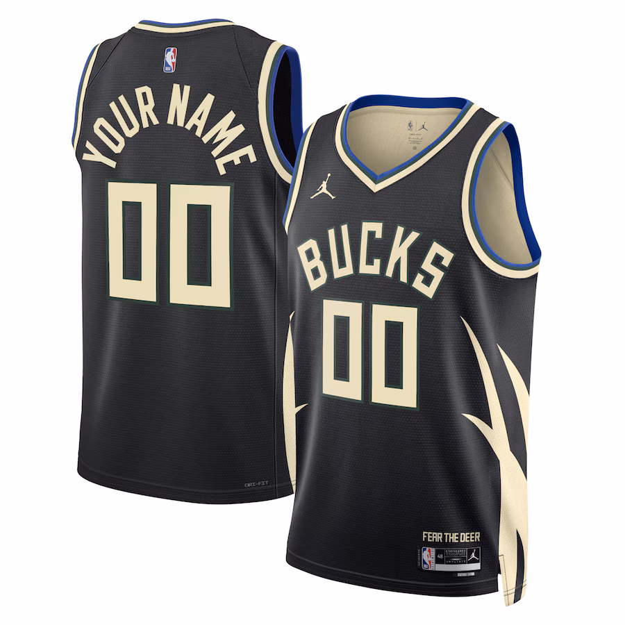 Unisex Milwaukee Bucks Jordan Brand Black 2022/23 Swingman Custom Jersey - Statement Edition - Jersey