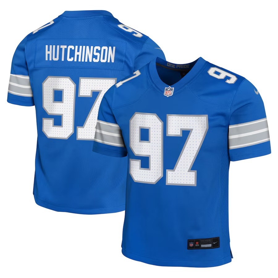 Youth Detroit Lions Aidan Hutchinson Nike Blue Team Player Game Jersey - Jersey