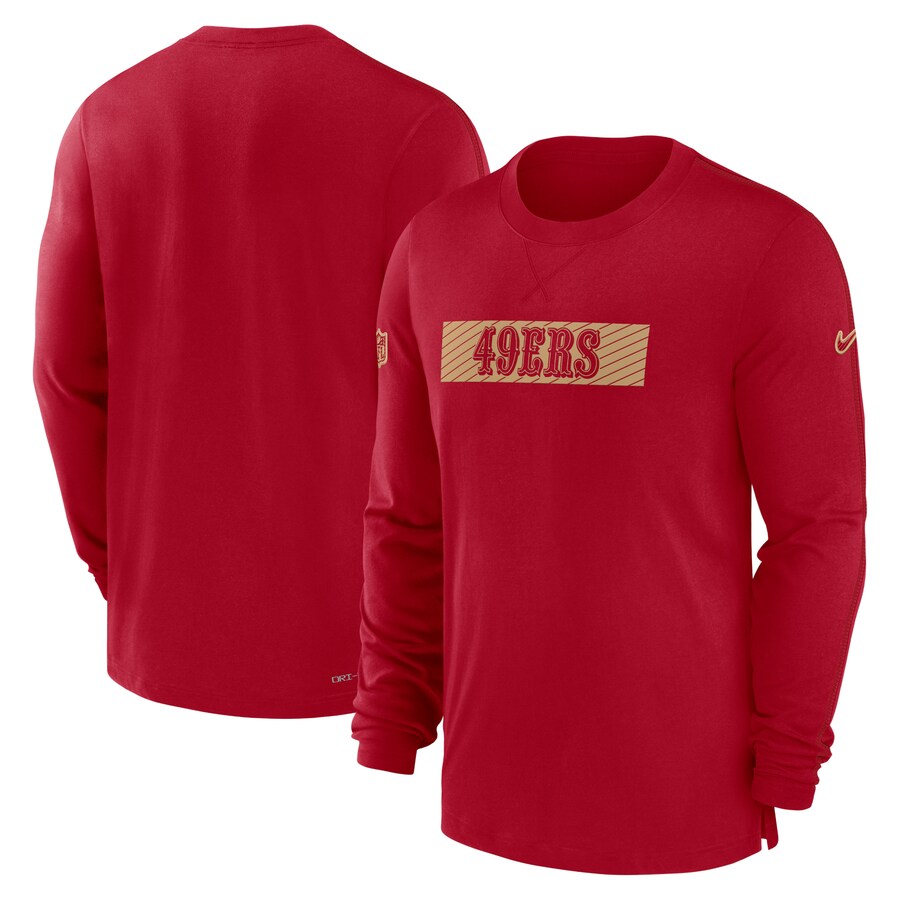 Men's San Francisco 49ers Nike Scarlet Sideline Player Performance Long Sleeve T-Shirt - Jersey