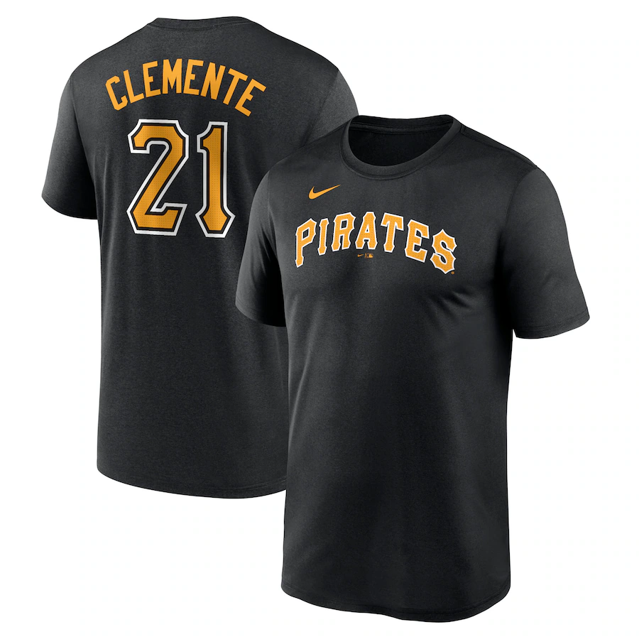 Men's Pittsburgh Pirates Roberto Clemente Nike Black Legend Name and Number Home T-Shirt - Jersey