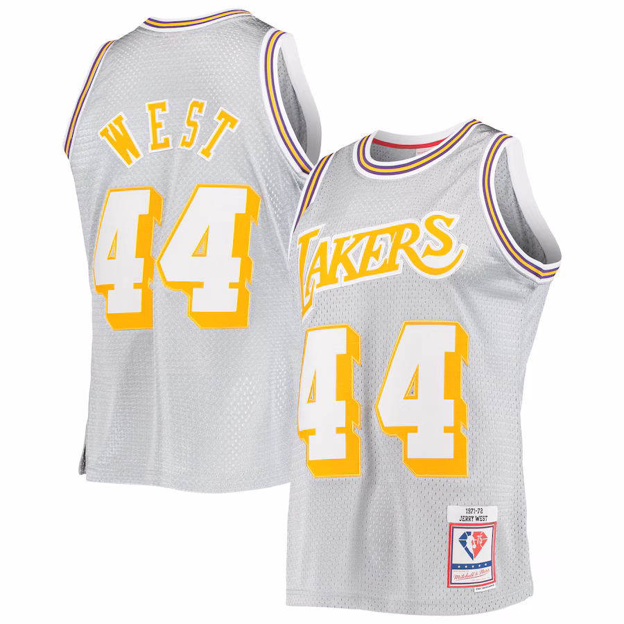 Men's Los Angeles Lakers Jerry West Silver Mitchell & Ness 75th Anniversary 1971/72 Hardwood Classics Swingman Jersey - Jersey