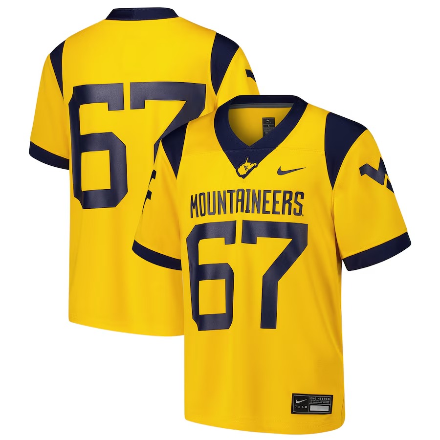 Youth Nike #67 Gold West Virginia Mountaineers Alternate Game Jersey - Jersey