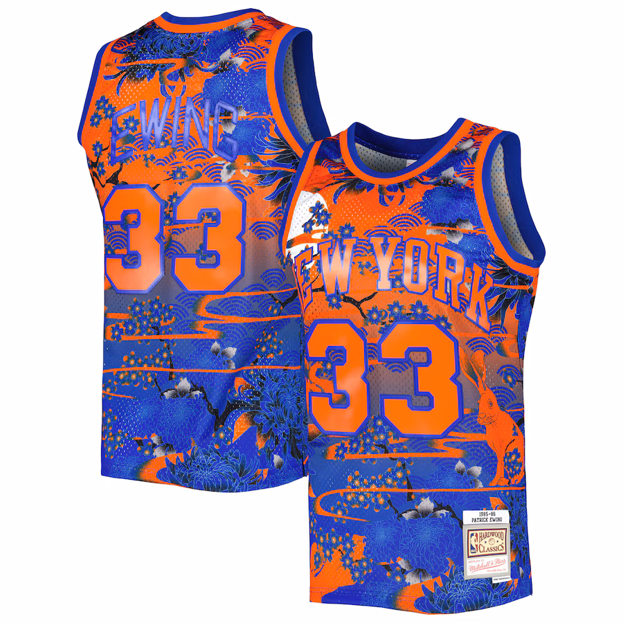 Men's New York Knicks Patrick Ewing Mitchell & Ness Blue 1985/86 Hardwood Classics Lunar New Year Swingman Jersey - Jersey