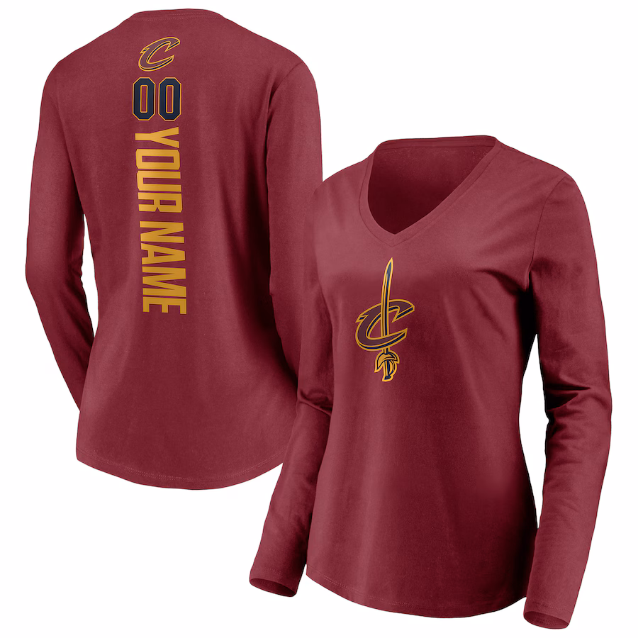 Women's Cleveland Cavaliers Wine Playmaker Personalized Name & Number Long Sleeve V-Neck T-Shirt - Jersey