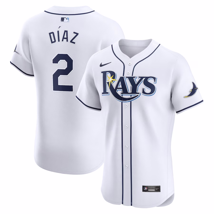 Men's Tampa Bay Rays Yandy Diaz Nike White Home Elite Player Jersey - Jersey