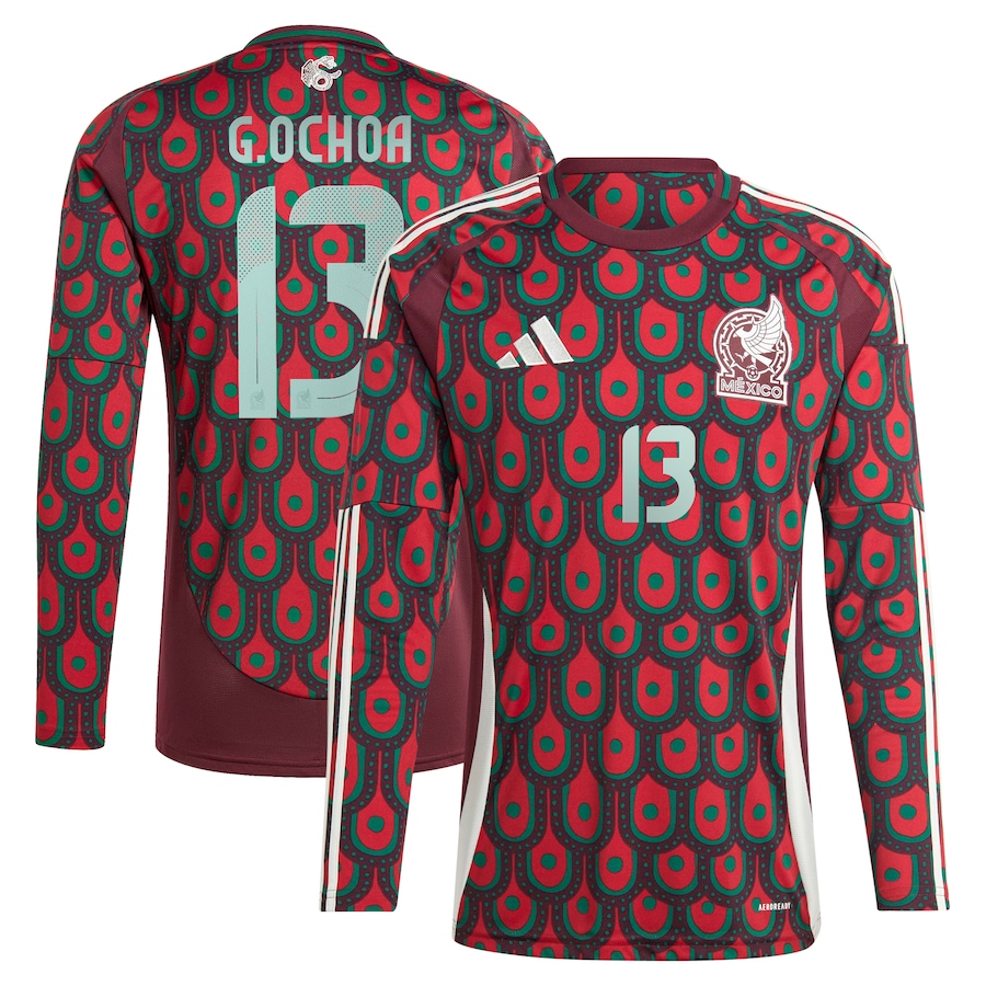 Men's Mexico National Team Guillermo Ochoa adidas Burgundy 2024 Home Replica Player Long Sleeve Jersey - Jersey