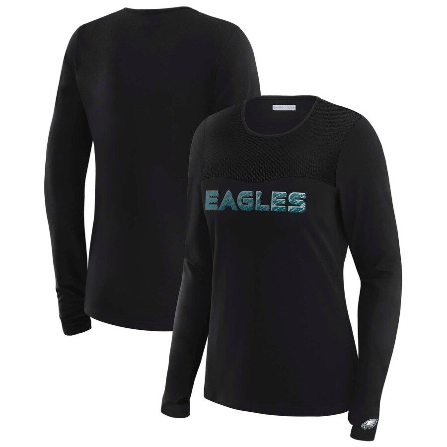 Women's Philadelphia Eagles WEAR by Erin Andrews x Gracie Hunt Black Mesh Panel Long Sleeve T-Shirt - Jersey