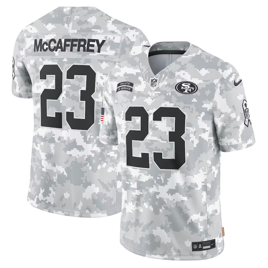 Men's San Francisco 49ers Christian McCaffrey Nike Arctic Camo 2024 Salute to Service Limited Jersey - Jersey