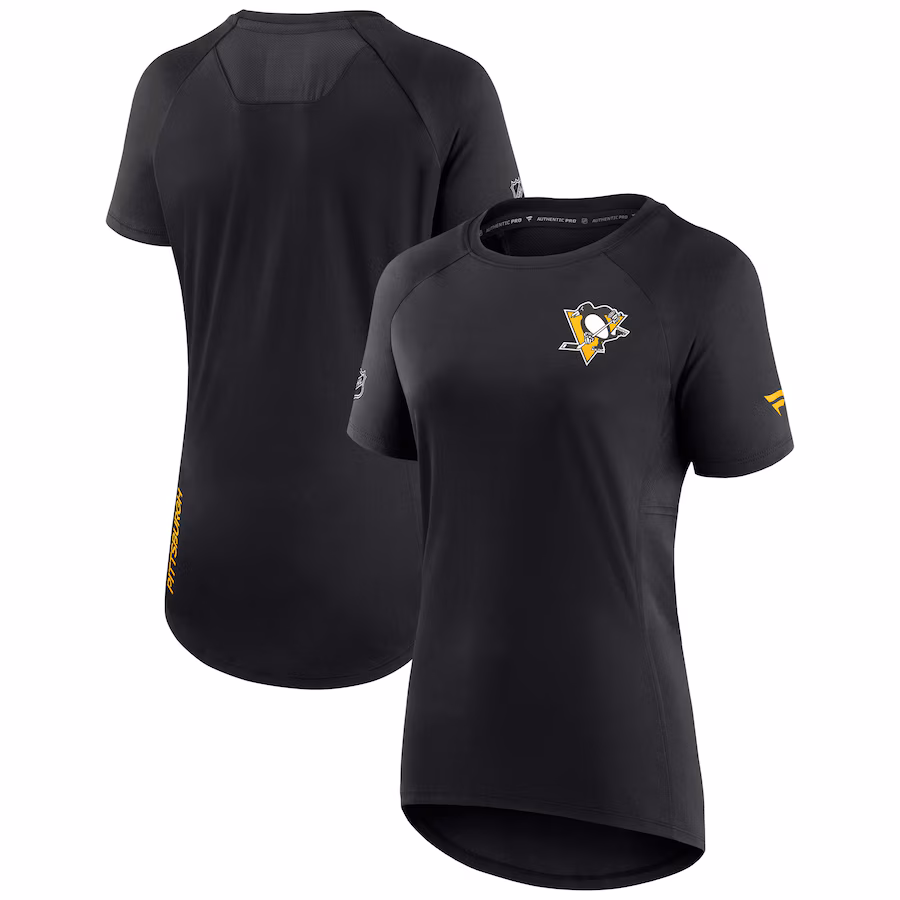 Women's Pittsburgh Penguins Fanatics Black Authentic Pro Rink Raglan Tech T-Shirt - Jersey