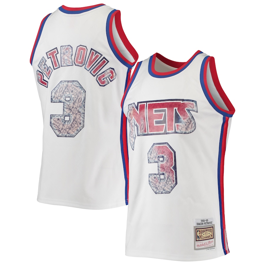 Men's New Jersey Nets Drazen Petrovic Mitchell & Ness White 1992/93 Hardwood Classics NBA 75th Anniversary Diamond Swingman Jersey - Jersey