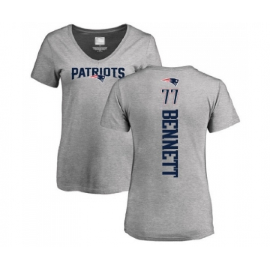 Football Women's New England Patriots #77 Michael Bennett Ash Backer V-Neck T-Shirt - Jersey