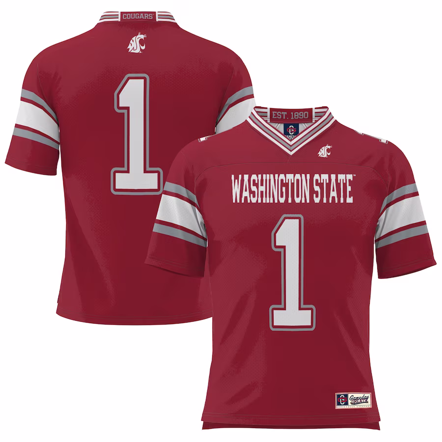 #1 Washington State Cougars GameDay Greats Endzone Football Jersey - Crimson - Jersey
