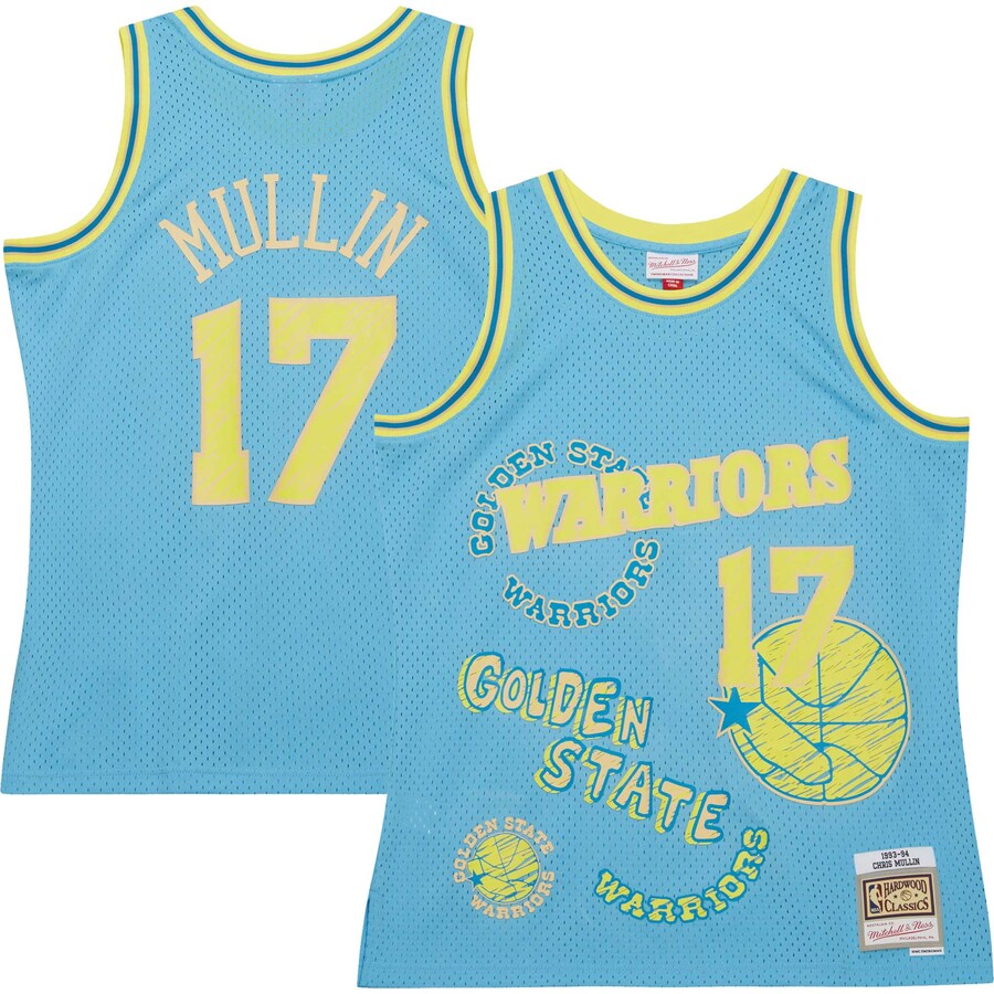 Men's Golden State Warriors Chris Mullin Mitchell & Ness Light Blue 1993/94 Swingman Sidewalk Sketch Jersey - Jersey