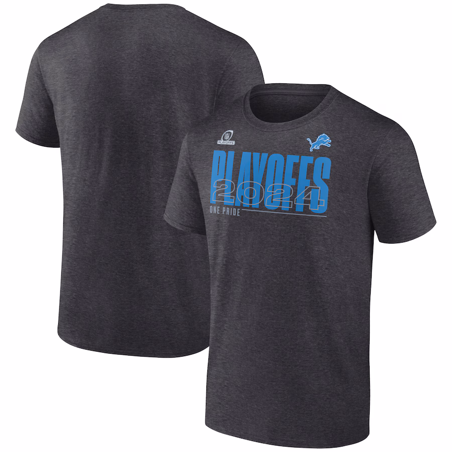 Men's Detroit Lions Fanatics Heather Charcoal 2024 NFL Playoffs T-Shirt - Jersey