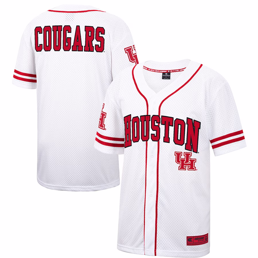 Houston Cougars Colosseum Free Spirited Mesh Button-Up Baseball Jersey - White - Jersey