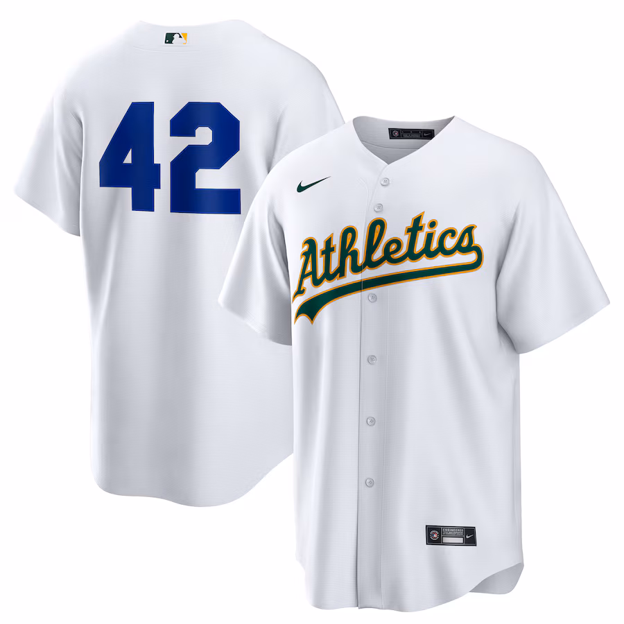 Men's Athletics Nike White Home 2025 Jackie Robinson Day Replica Jersey - Jersey