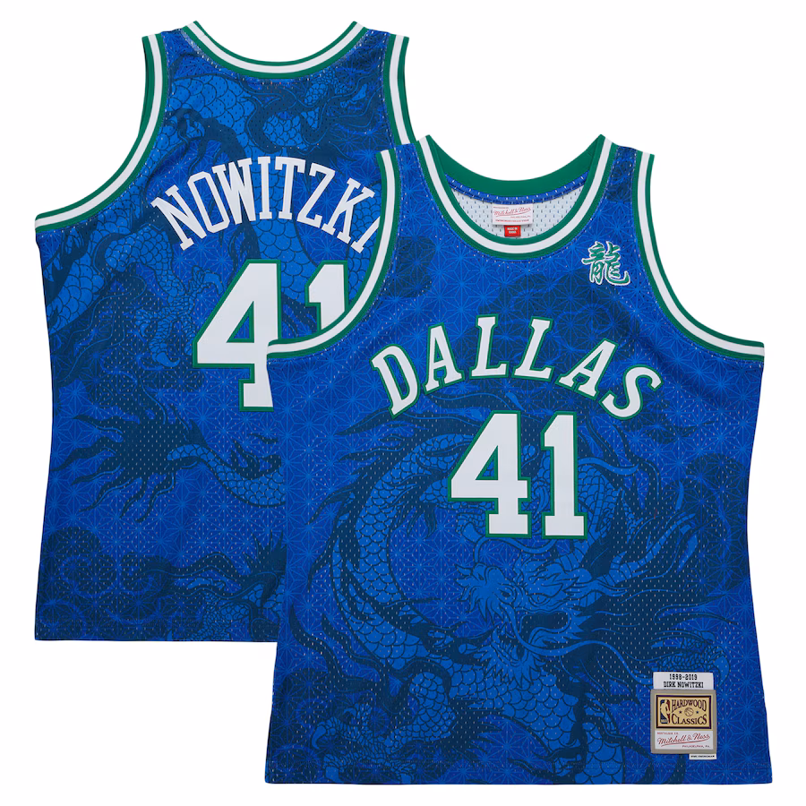 Men's Dallas Mavericks Dirk Nowitzki Mitchell & Ness Blue 1998-2019 Hardwood Classics Asian Heritage 6.0 Swingman Throwback Player Jersey - Jersey