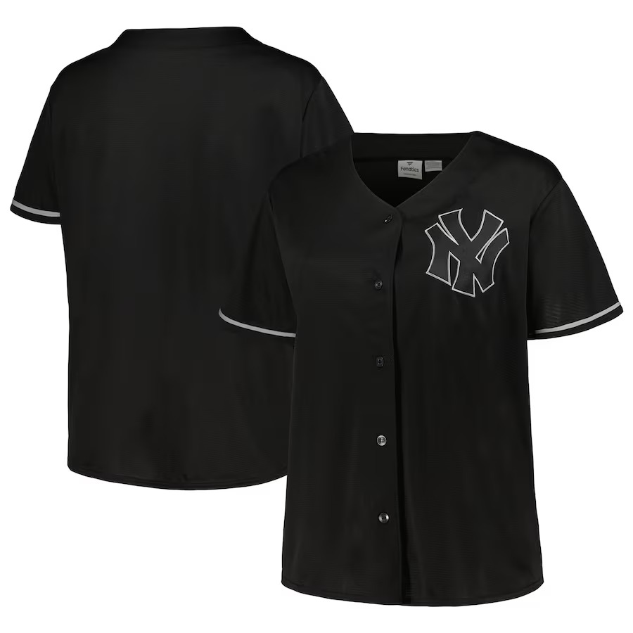 Women's New York Yankees Black/Navy Plus Size Pop Fashion Button-Up Jersey - Jersey