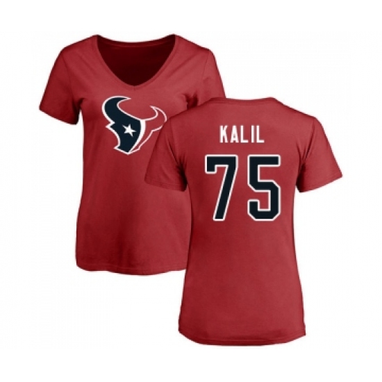 Football Women's Houston Texans #75 Matt Kalil Red Name & Number Logo T-Shirt - Jersey