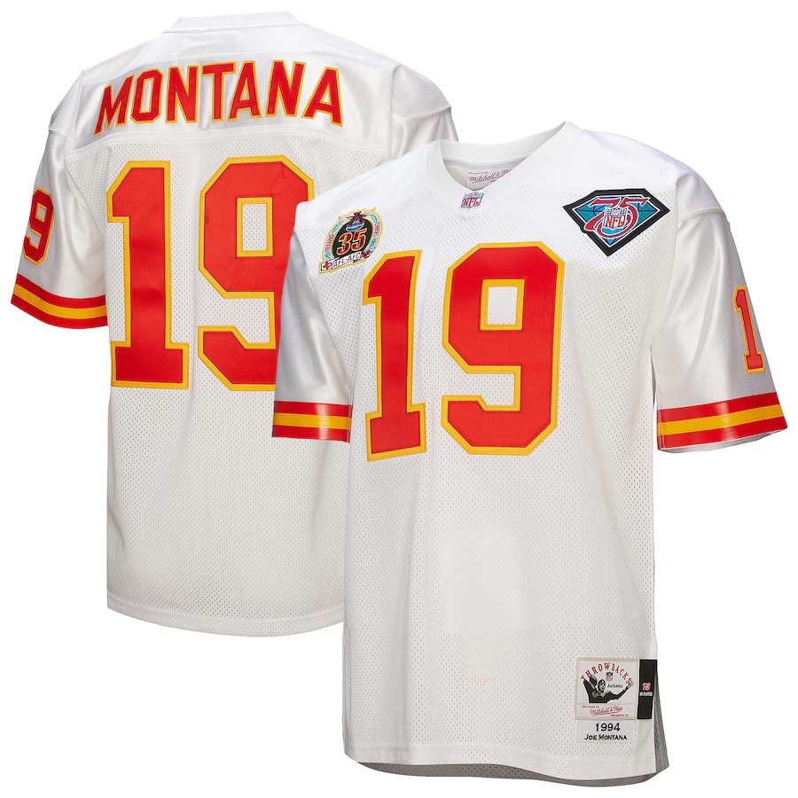 Men's Kansas City Chiefs 1994 Joe Montana Mitchell & Ness White Authentic Throwback Retired Player Jersey - Jersey