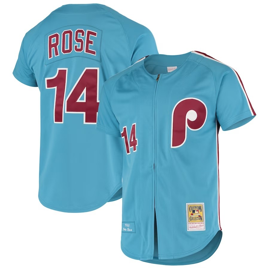 Men's Philadelphia Phillies Pete Rose Mitchell & Ness Light Blue Cooperstown Collection Authentic Jersey - Jersey