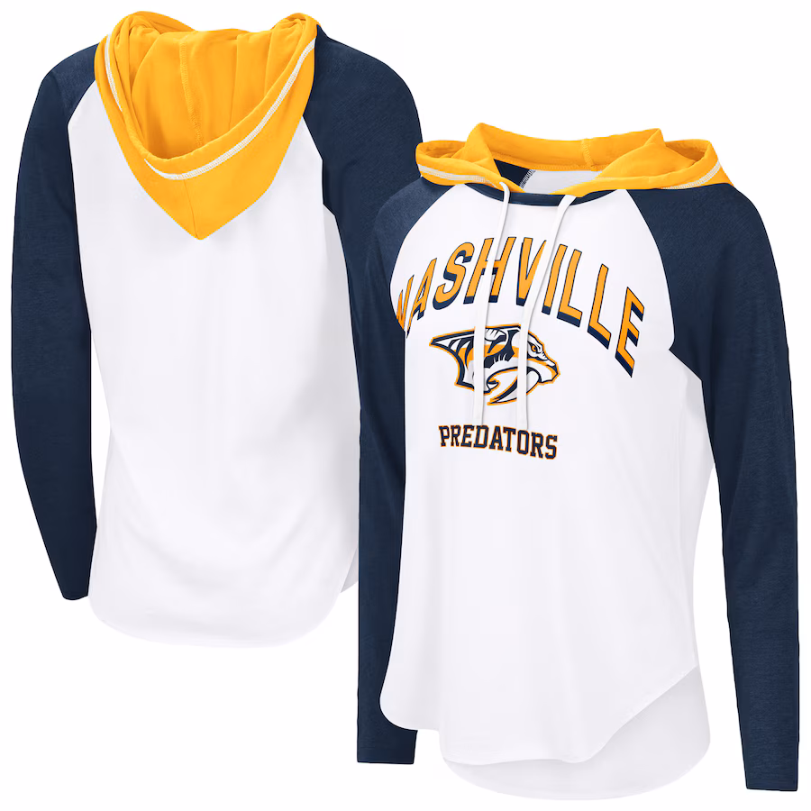 Women's Nashville Predators G-III 4Her by Carl Banks White VIP Raglan Long Sleeve Hoodie T-Shirt - Jersey