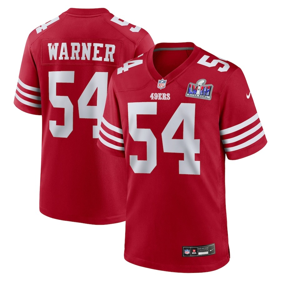 Men's San Francisco 49ers Fred Warner Nike Scarlet Super Bowl LVIII Game Jersey - Jersey