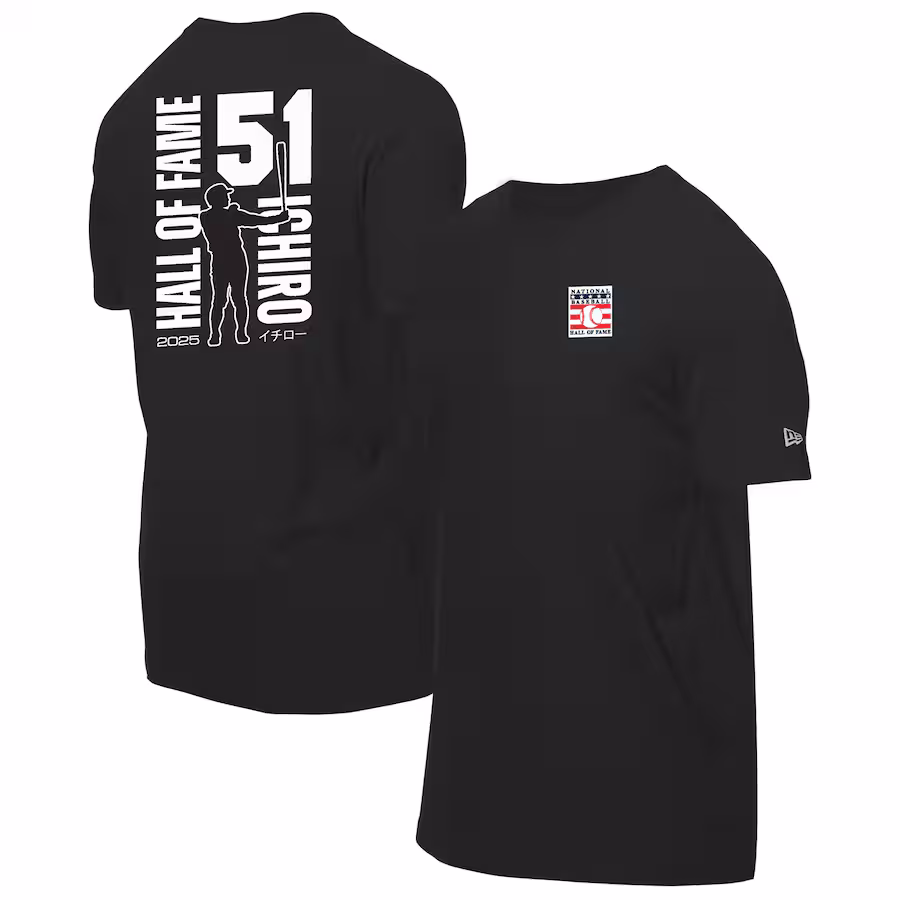 Men's Seattle Mariners Ichiro Suzuki New Era Black 2025 National Baseball Hall of Fame Graphic T-Shirt - Jersey